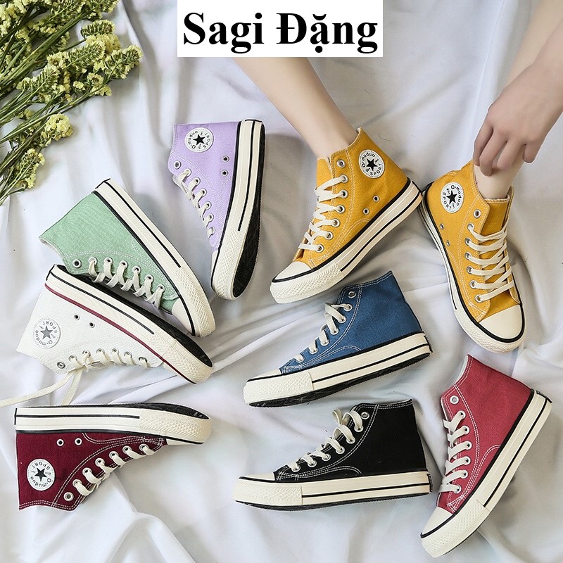 Giày cv cổ cao 1970s full box giày thể thao bata học sinh vải canvas đế bằng