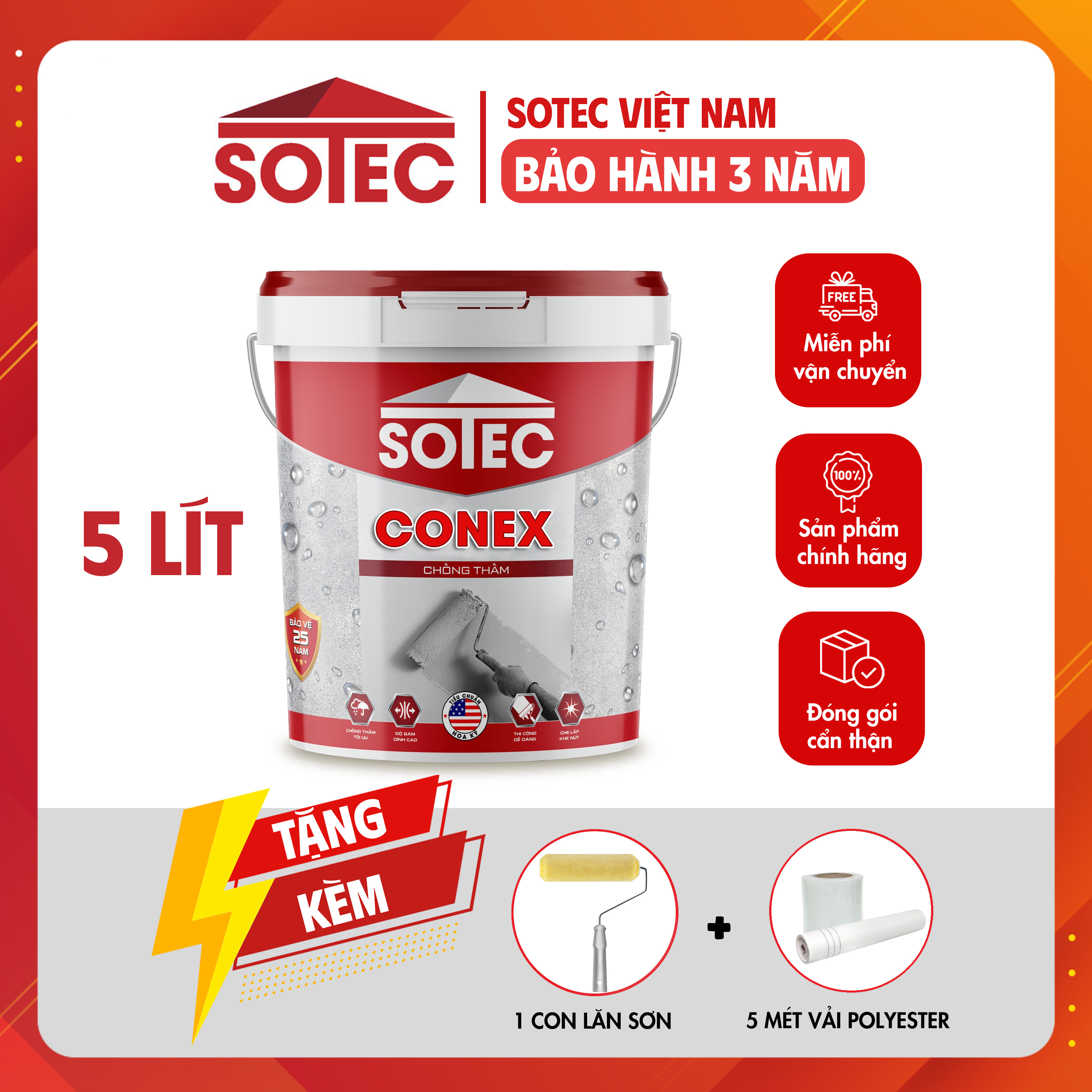 Keo chống thấm SOTEC - CONEX  5 Lít  chất kết nối thế hệ mới tăng cường chất lượng vữa bám dính cao giảm co ngót. 