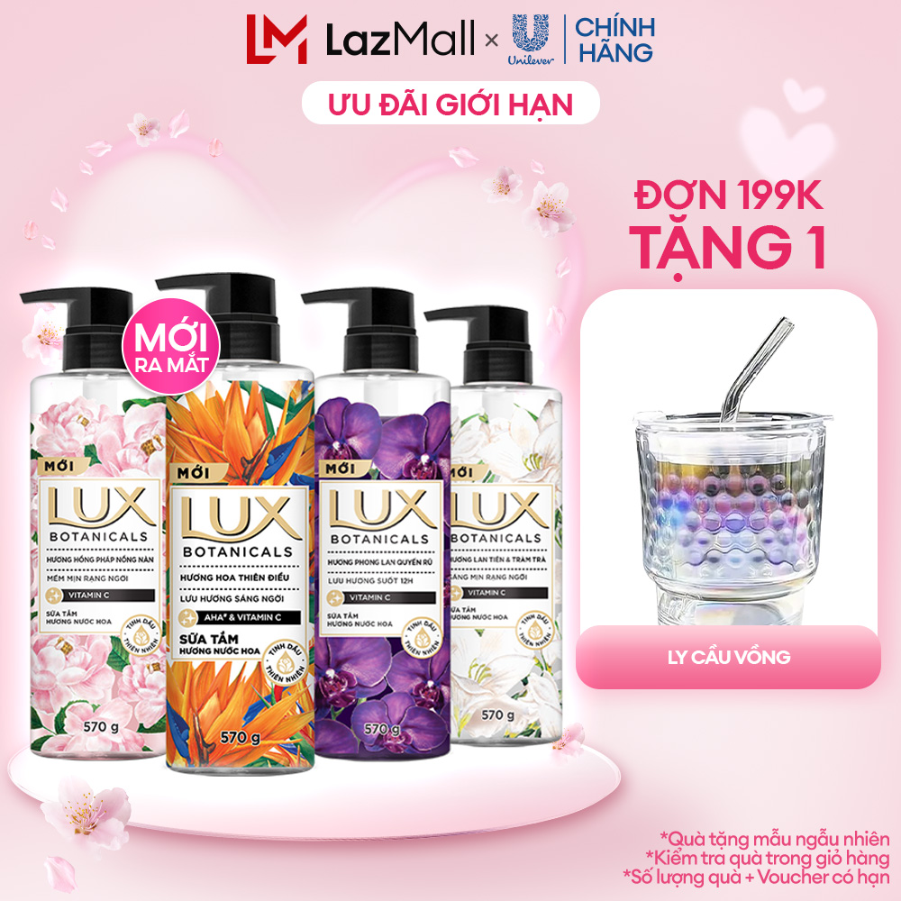 (Livestream) - Combo 3 Sữa Tắm Hương Nước Hoa Lux Botanicals Hồng Pháp Nồng Nàn Sáng Mịn Rạng Ngời 570G/Chai