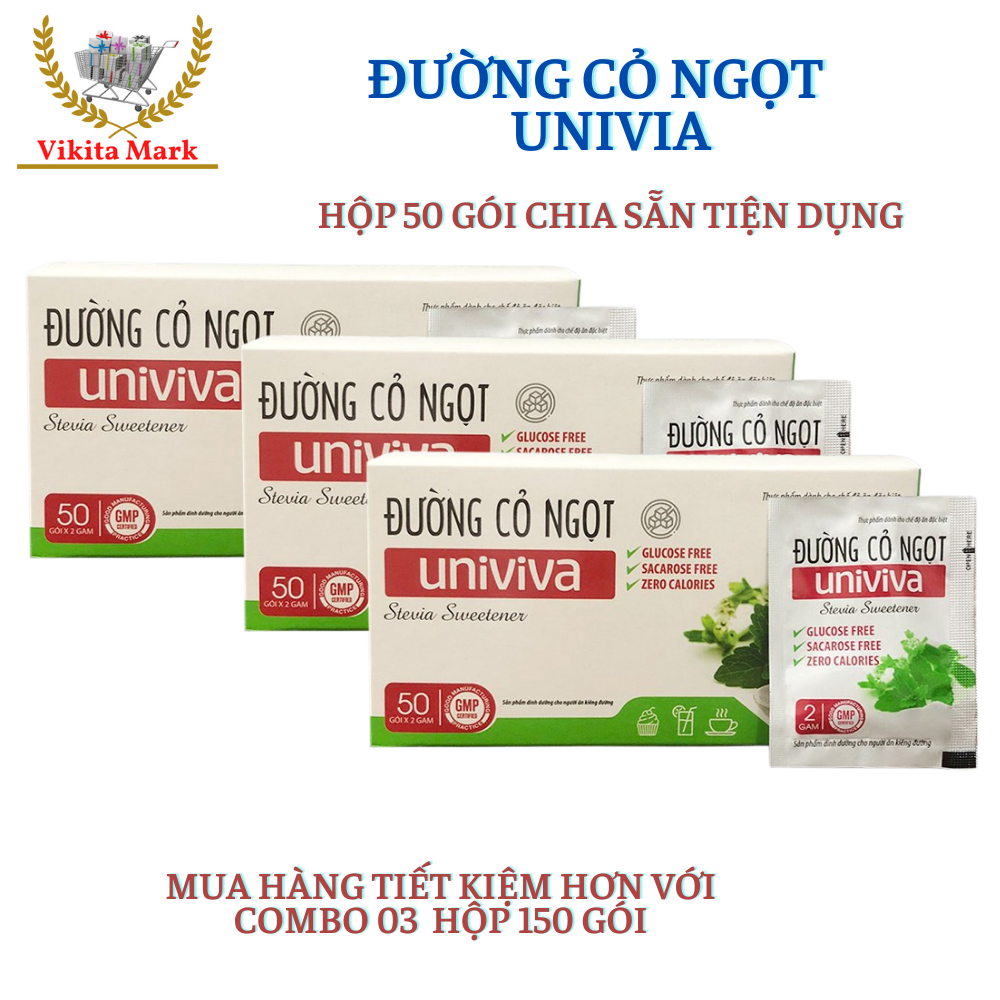 03 hộp đường ăn kiêng Univia là từ cỏ ngọt Stevia an toàn cho người tiểu đường và người sợ béo thích ăn đồ ngọt - Vikita mark