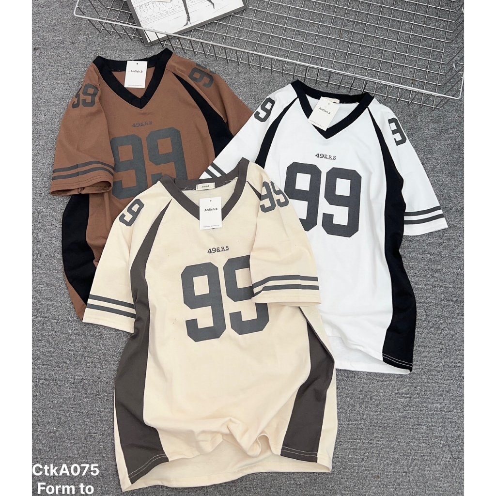 Áo phông nam nữ in 99 phong cách bóng chày chất thun cotton