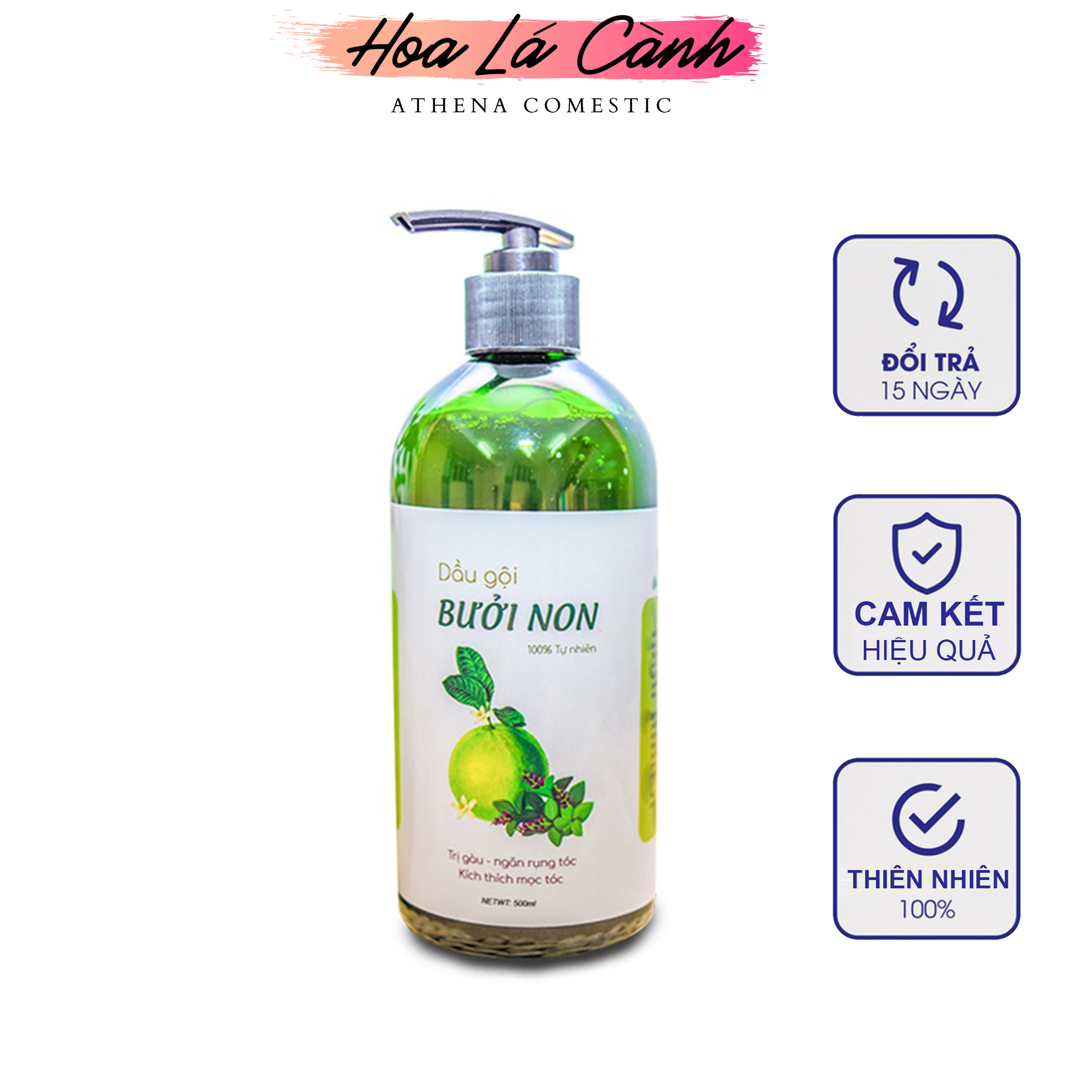 Dầu gội bưởi non giúp giảm gàu, nấm, ngứa, rụng tóc, kích thích mọc tóc 500ml