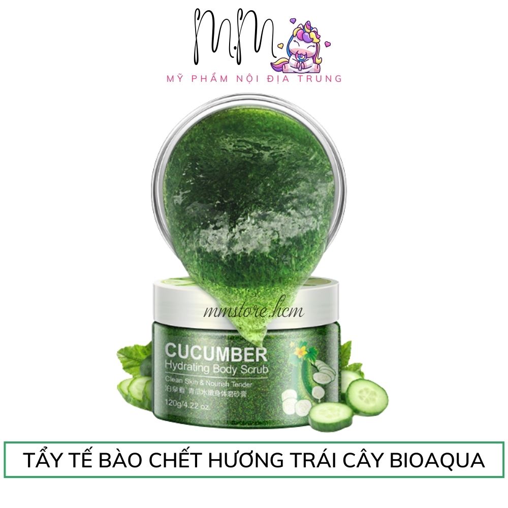 Tẩy Tế Bào Chết Hương Trái Cây Bioaqua 120g Hạnh Nhân Bơ Hạt Mỡ Dưa Leo Dưỡng Ẩm Và Làm Sáng Da Khô Mốc Nứt Nẻ Mụn Cơ Thể Thâm Da