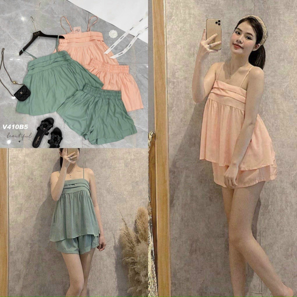 Sét bộ nữ dễ thương quần đùi ngắn và áo 2 dây siêu đáng yêu