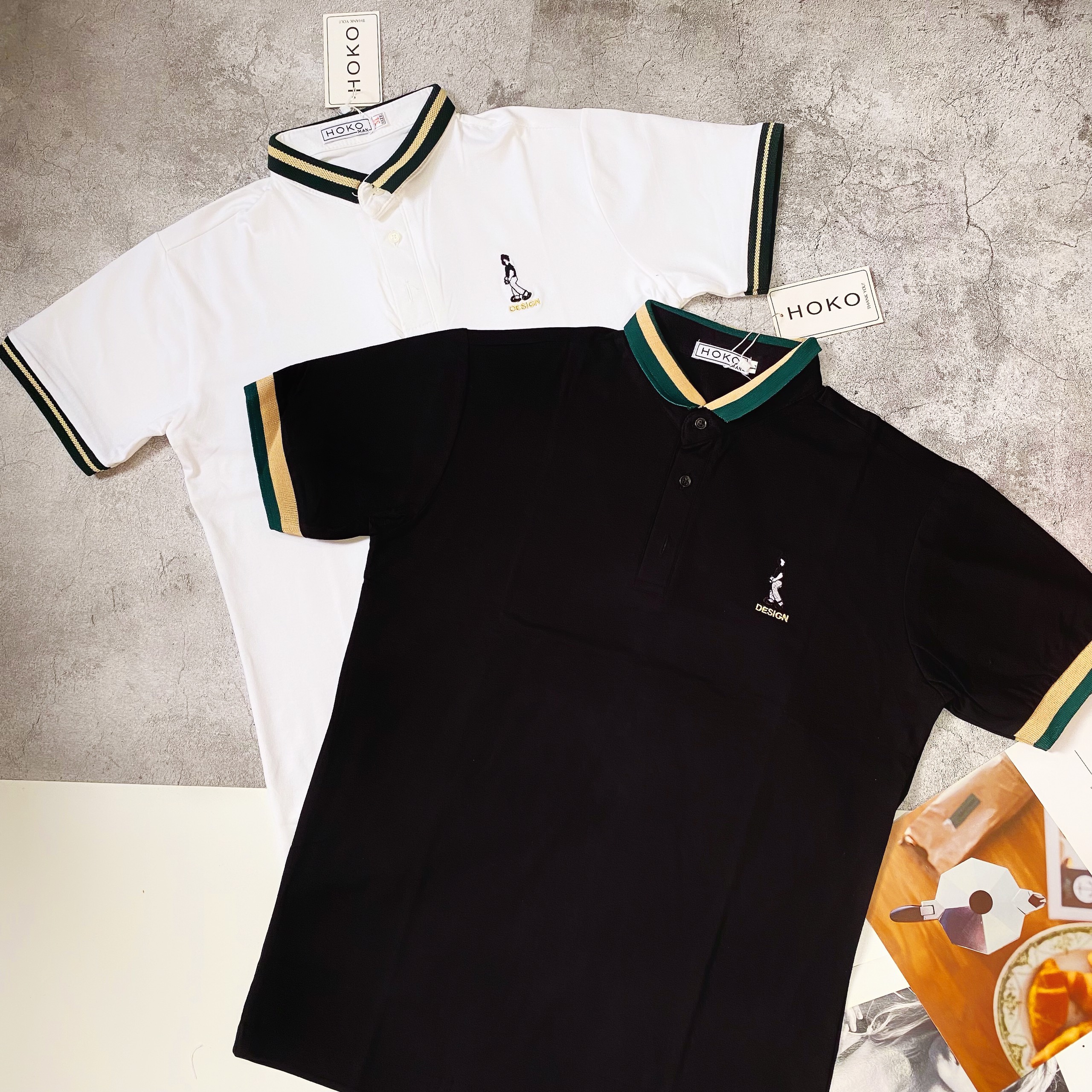 Áo Polo Áo thun nam co giãn 4 chiều thêu bbr họa tiết ombre trắng đen MEW STORE