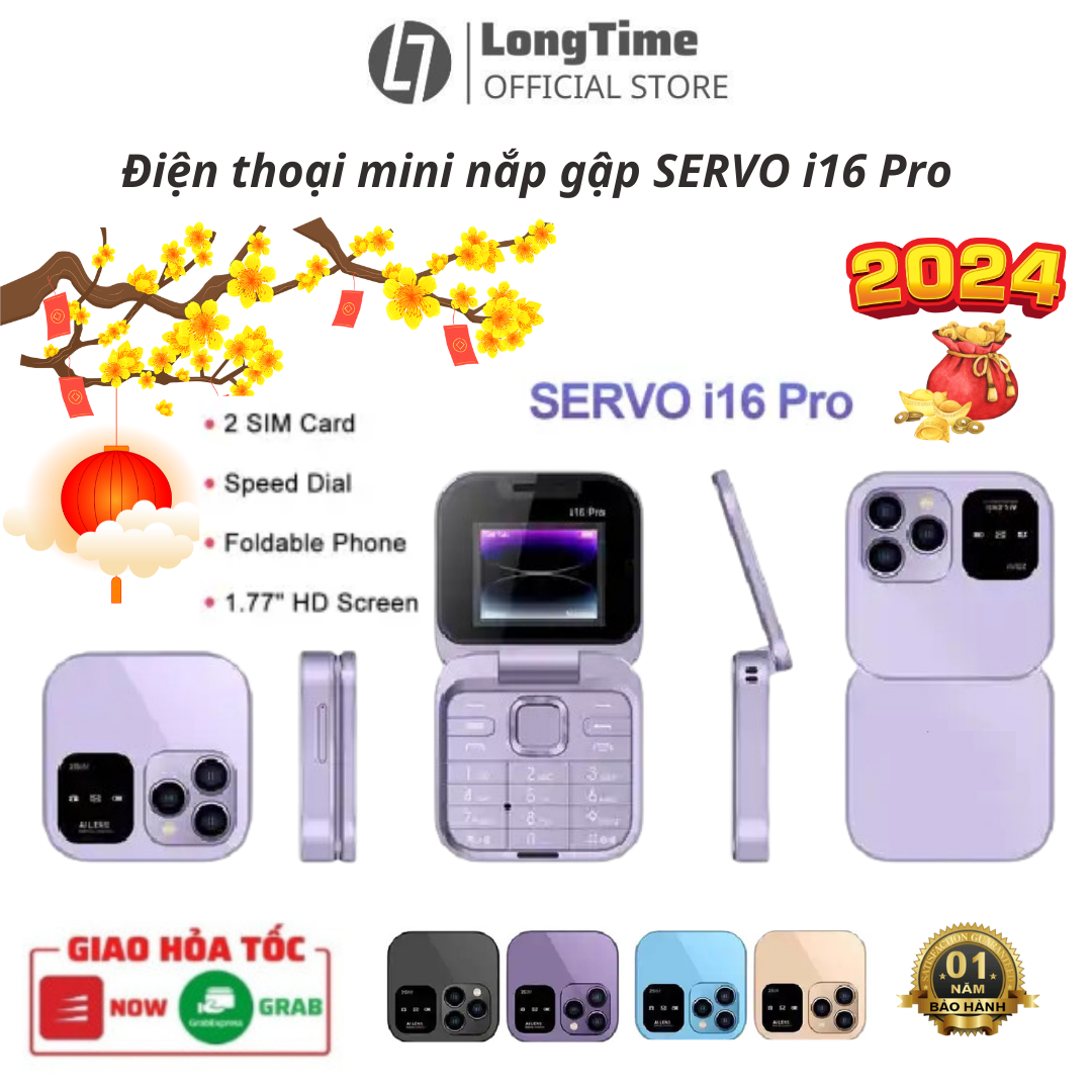Điện thoại mini nắp gập SERVO i16 Pro, 2 sim 2 sóng, thiết kế nắp gập, nghe gọi êm ru, nghe nhạc, chơi game, chụp ảnh… - Hàng chính hãng - Bảo hành 12 tháng