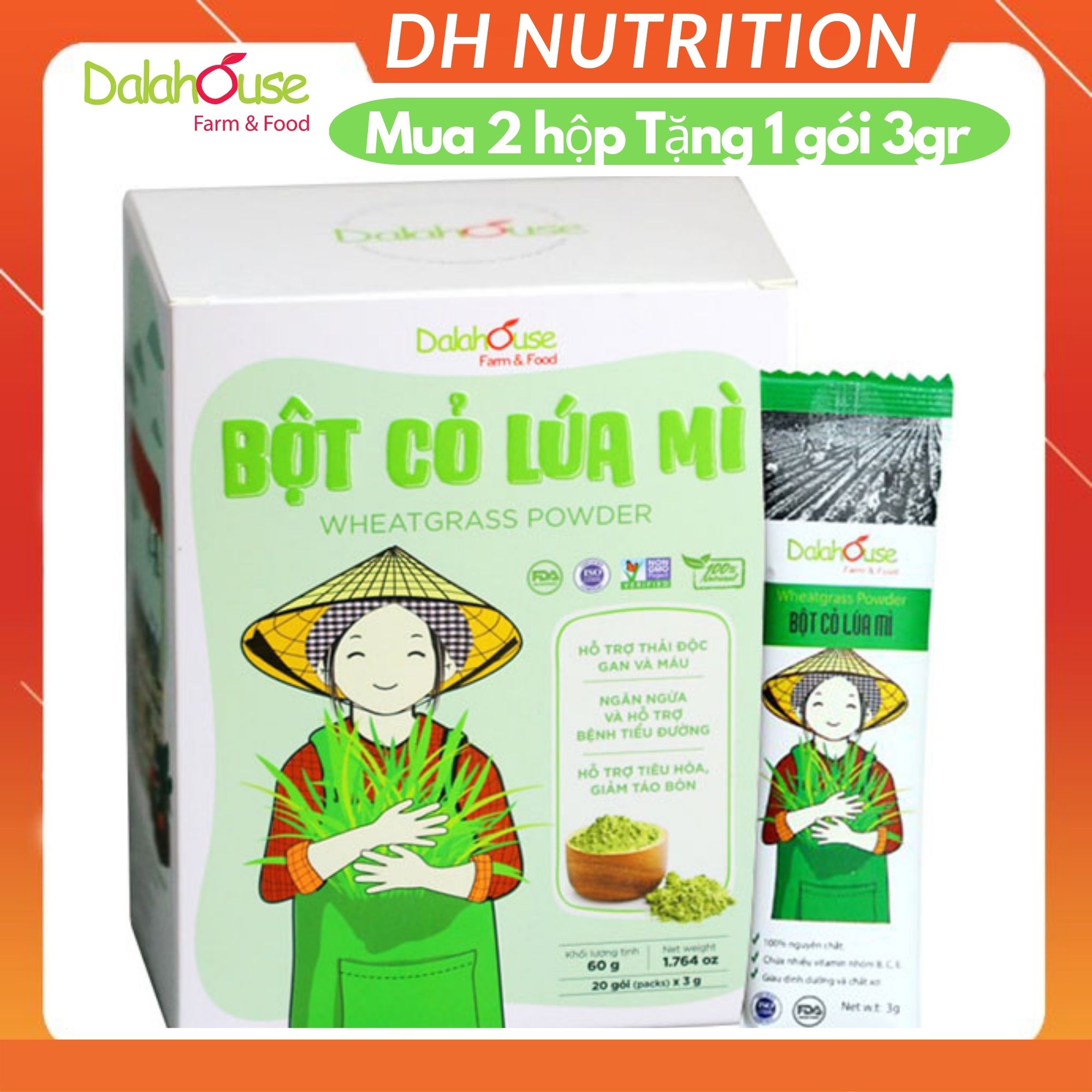 Bột cỏ lúa mì hữu cơ sấy lạnh nguyên chất dalahouse