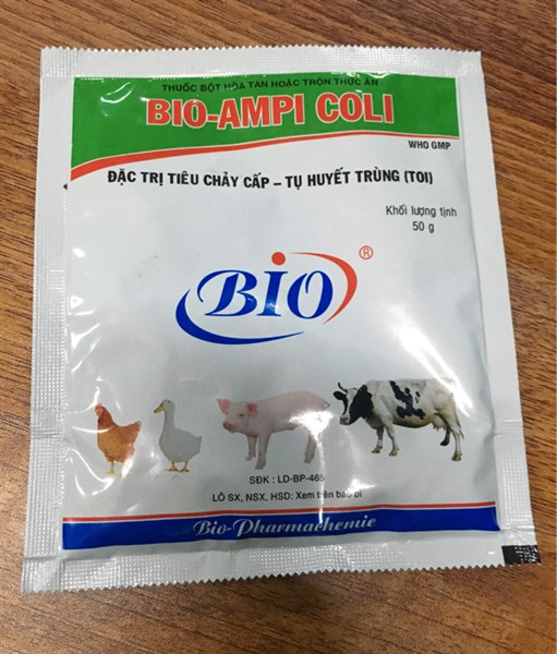 Thuốc thú y bio ampi coli 50g chữa tiêu chảy cấp, tụ huyết trùng