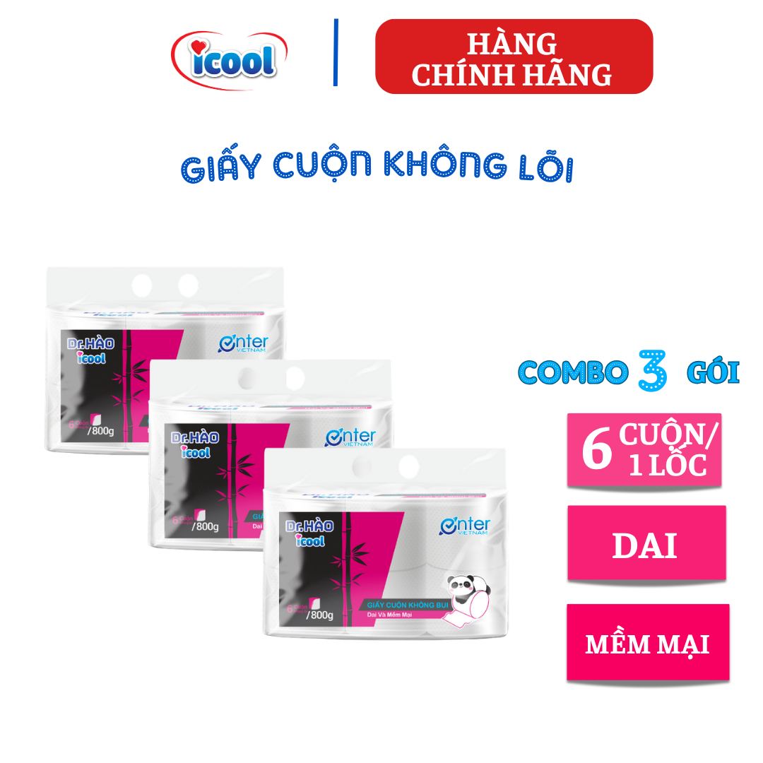 {Hàng chính hãng} GIẤY VỆ SINH ICOOL KHÁNG KHUẨN KHÔNG LÕI KHÔNG BỤI 3 LỚP. Lốc gồm 6 cuộn