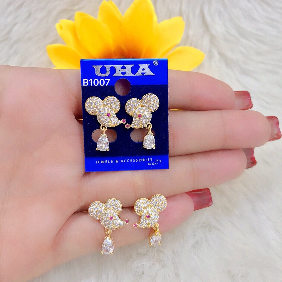 Bông tai nữ mạ vàng 18k cao cấp hình chú chuột - 69 STORES