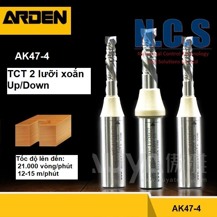 ARDEN AK47-4- Mũi dao cắt gỗ CNC 6.0-8.0mm UP/DOWN 2 lưỡi xoắn TCT phủ teflon
