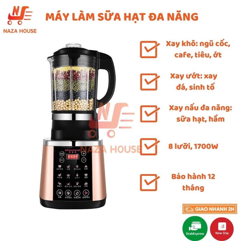 Máy làm sữa hạt kl'ocpuce, xay nấu đa năng bột ăn dặm, xay bột khô, bào đá làm sinh tố 1700w