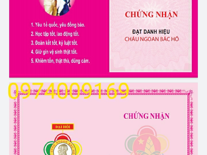 Giấy chứng nhận cháu ngoan bác hồ (100 tờ)