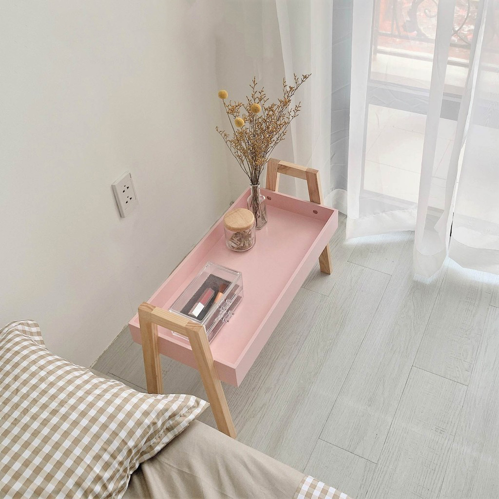 Kệ gỗ trang trí kiểu hàn - kệ trang trí màu hồng