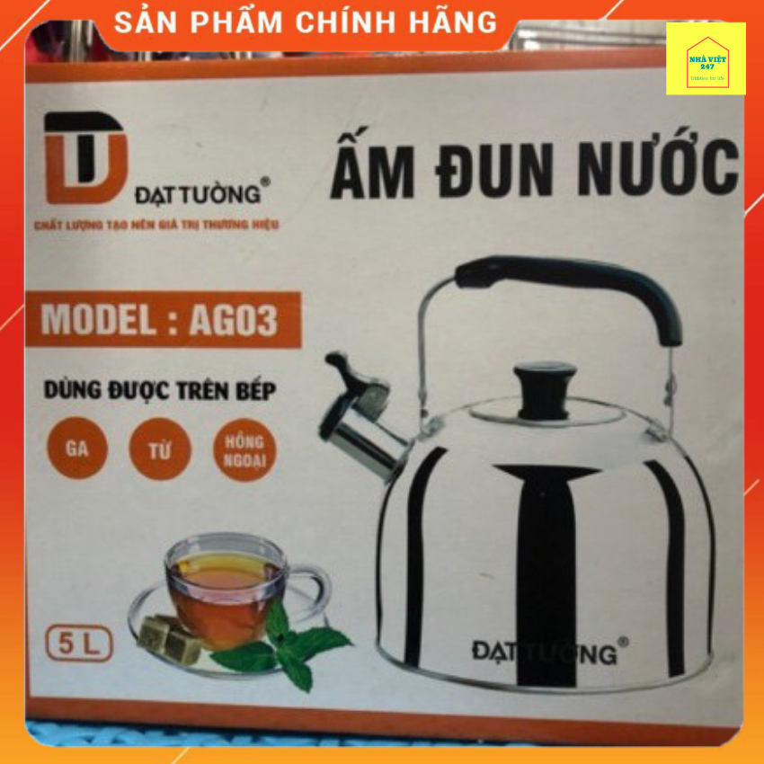 [NhaViet247] Ấm Đun Nước Bếp Gas Bếp Từ 5L Đạt Tường (Có còi báo hiệu sôi)-Siêu Đun Nước Inox Đáy Từ Bền,Đẹp Gía Rẻ -Bảo Hành Chính Hãng 12 tháng