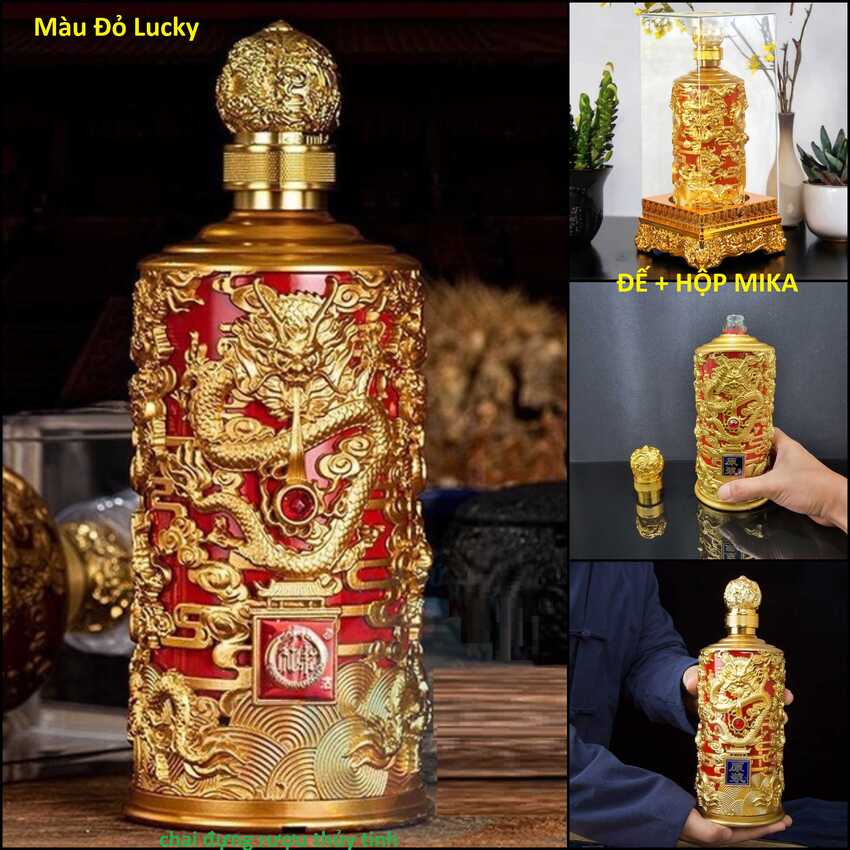 Bình Thủy Tinh Đựng Rượu 1000ml cao cấp mẫu đế vương hoa văn rồng – 4 màu lựa chọn - Chai Đựng Rượu Thủy Tinh – Vỏ Chai Rượu Đẹp
