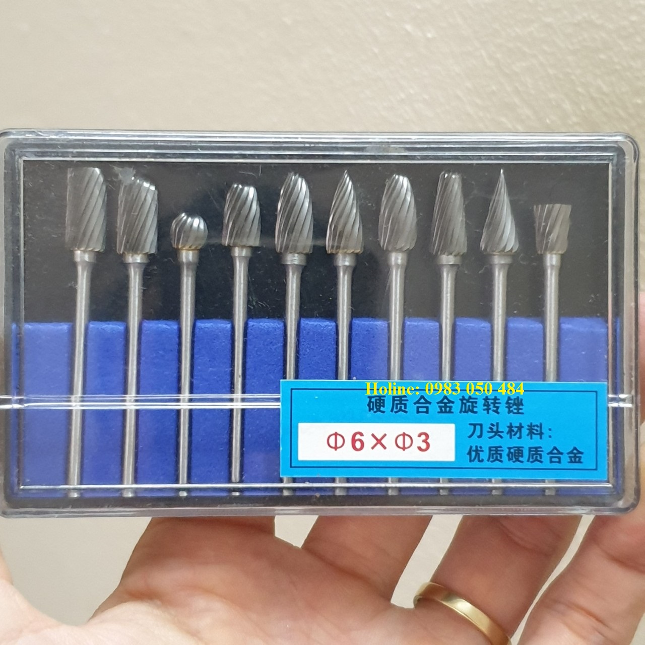 Bộ 10 Mũi mài khắc hợp kim trục 3mm 1 dọc chuyên gia công phá gỗ làm lũa làm bonsai