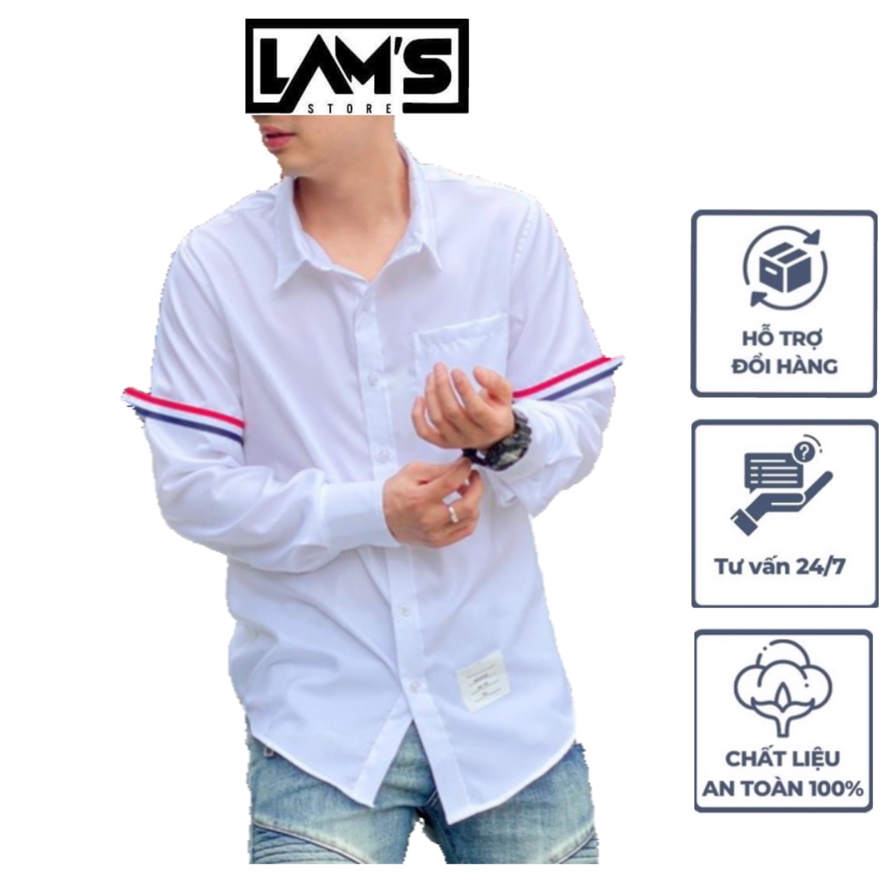 Áo sơ mi dài tay Thom Browne vạch tay có túi ngực