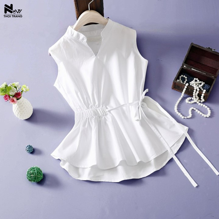 [HCM]Áo Kiểu Sát Nách Cột Eo (Trắng) - New Thoi Trang
