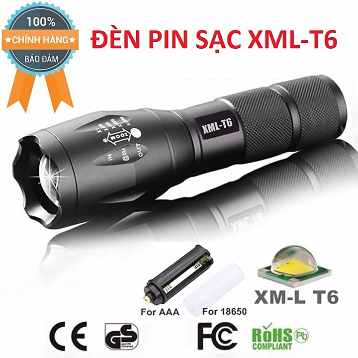 [ Hàng loại 1 ] Đèn Pin Siêu Sáng Chiếu Xa XML-T6 Vỏ Hộp kim Nhôm Đèn Pin Siêu Sáng Chiếu Xa từ 300-500m