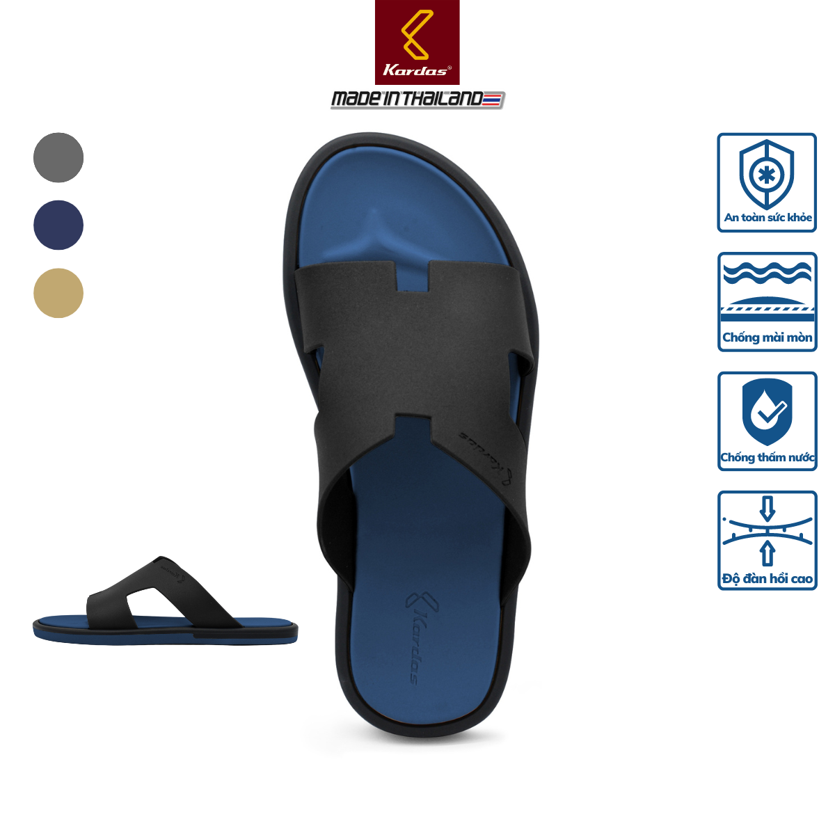 Dép Thái Lan Nam Cao Su chữ H Thời Trang KARDAS - Street 4.1 màu xanh navy, xám, khaki