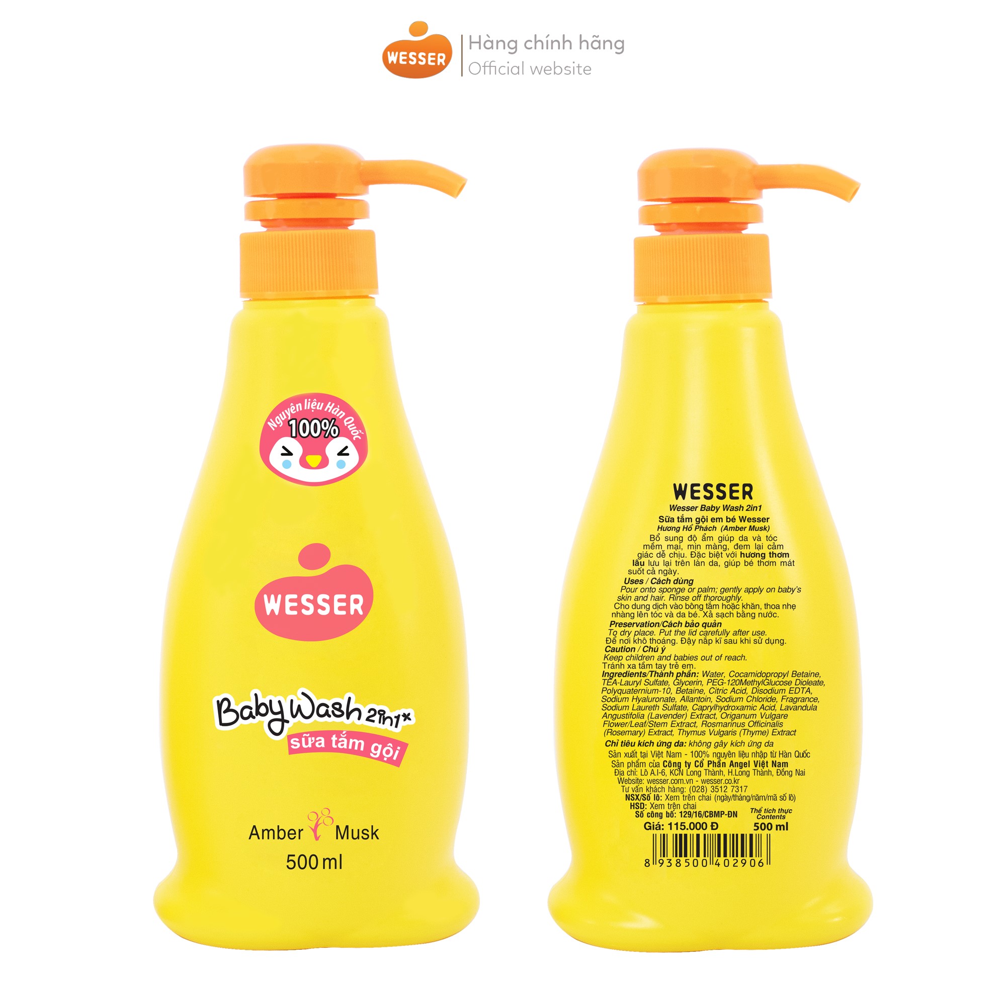 Sữa tắm gội cho bé Wesser 2in1 hương hổ phách xạ hương 500ml - 8938500402906