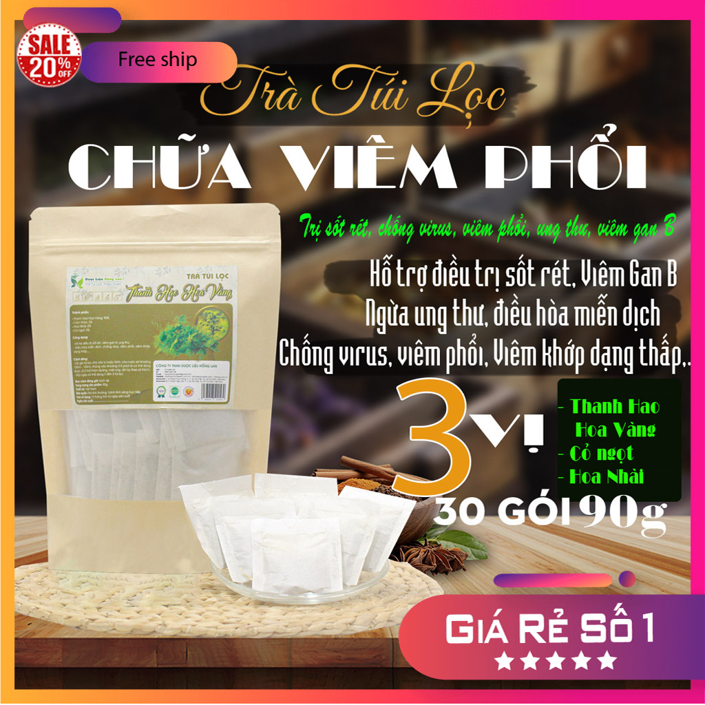 Trà Thanh Hao Hoa Vàng túi lọc 90g (30 túi x3g)  - Trà Dược Liệu Hồng Lan