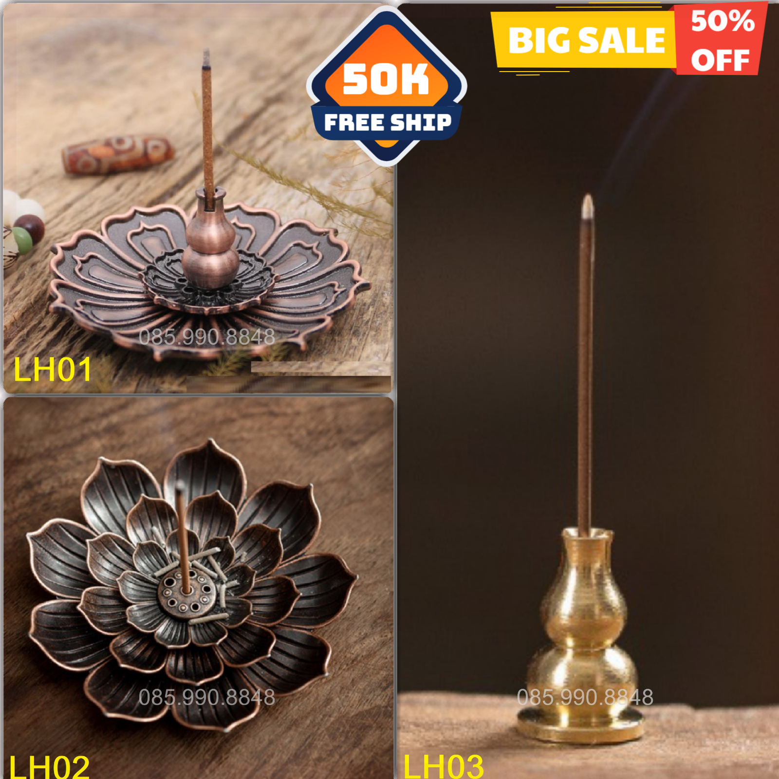 đồ thờ cúng bằng đồng, đồ thờ cúng - Chân đế cắm trầm hương, hương vòng, hương que - Nhỏ gọn, tiện dụng, đẹp lãng mạn