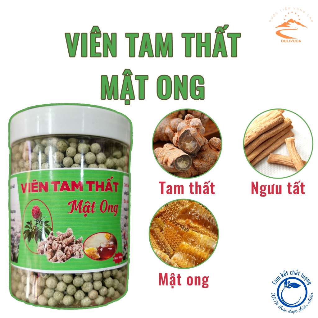 Viên Tam thất Mật ong được bào chế từ củ tam thất bắc, ngưu tất và mật ong rừng, thủ công, không chất bảo quản