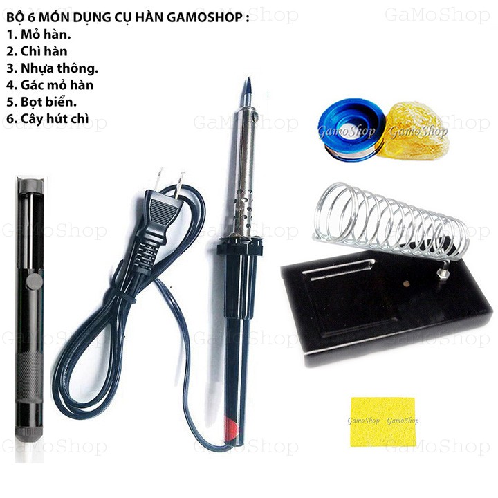 [HCM]R-Bộ 6 món Mỏ hàn RD 60W GamoShop + Chì hànNhựa thôngGác mỏ hànBọt biểnCây hút chì