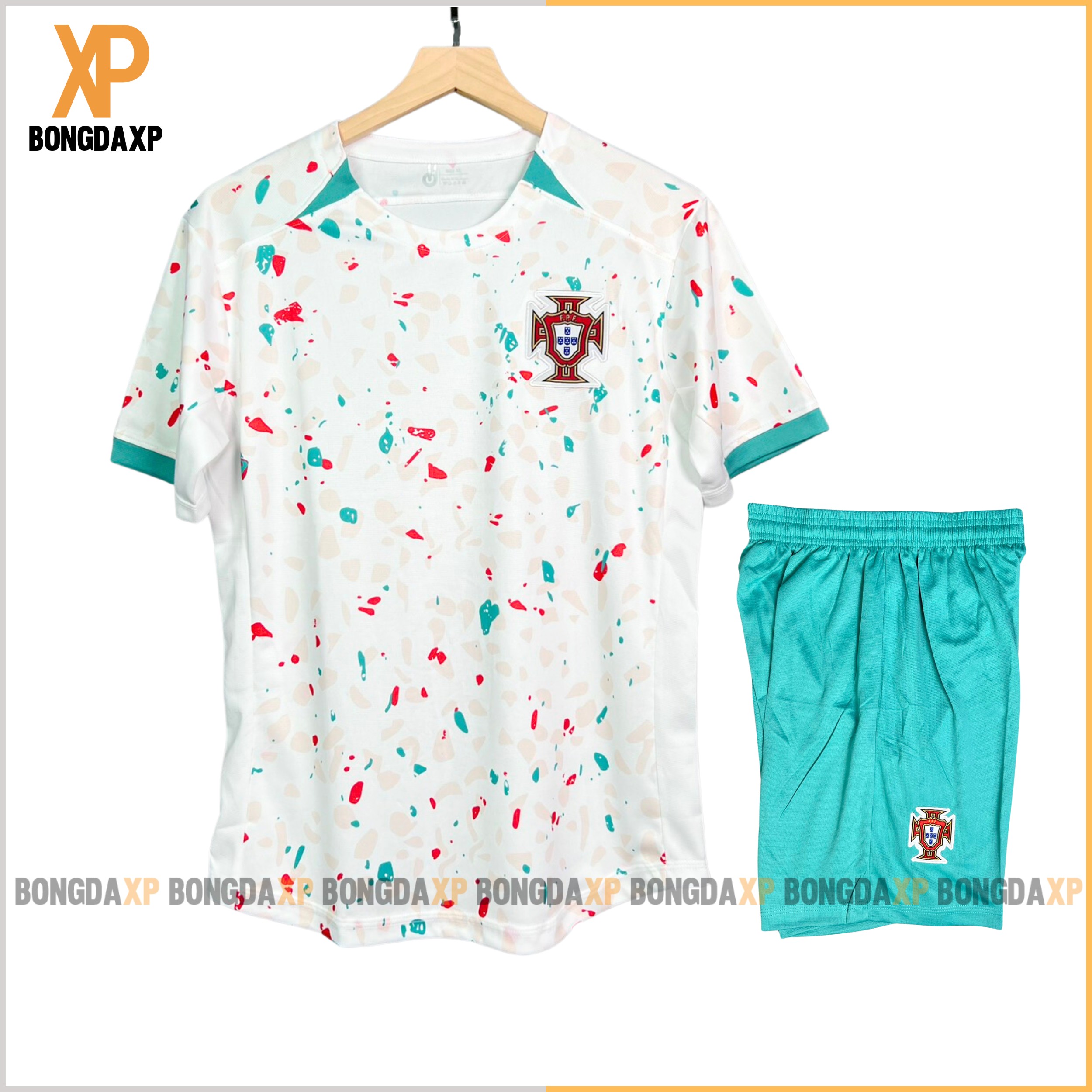 Quần áo bóng đá, đồ đá banh Bồ Đào Nha Trắng 2023 Vải Mè kim