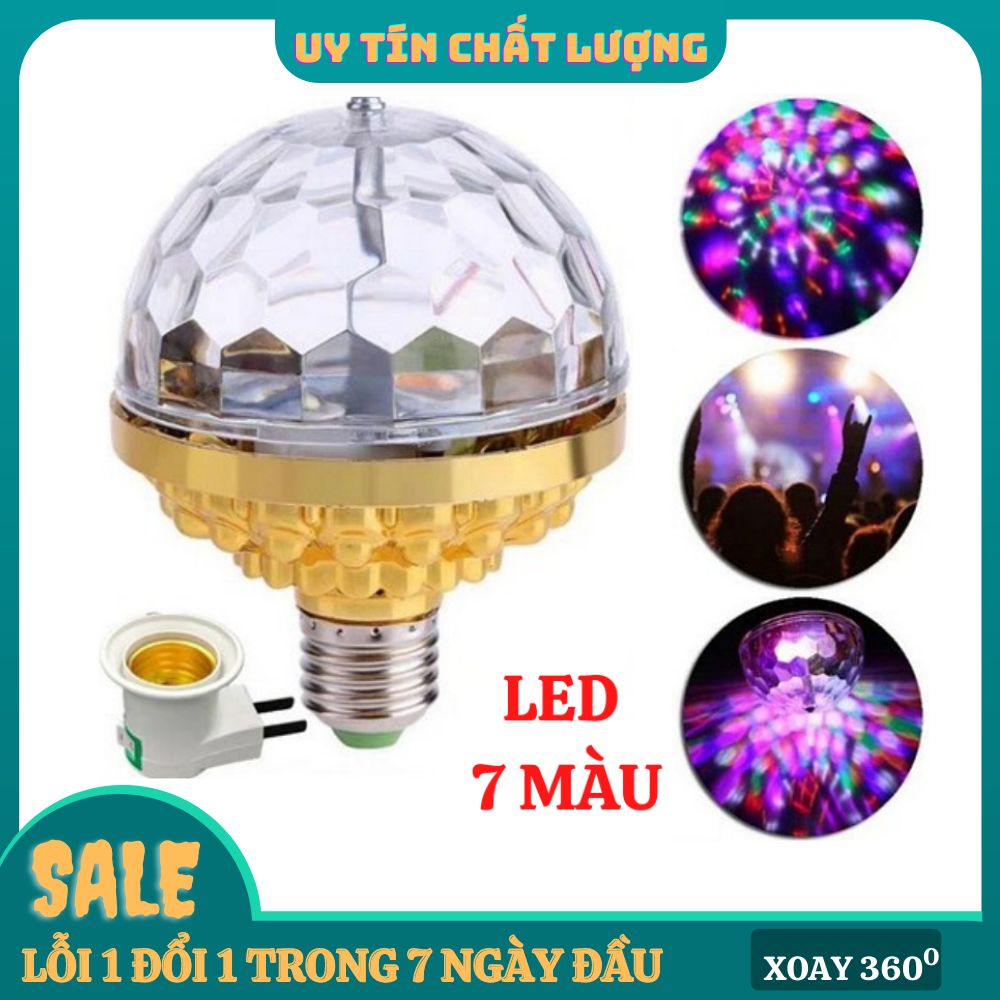 Đèn Led Xoay 7 Màu Cảm Ứng Theo Nhạc Trang Trí Nhà Cửa Đui Xoáy E27 Thông Dụng,Đèn Sân Khấu Vũ Trường Xoay. Tặng Đui