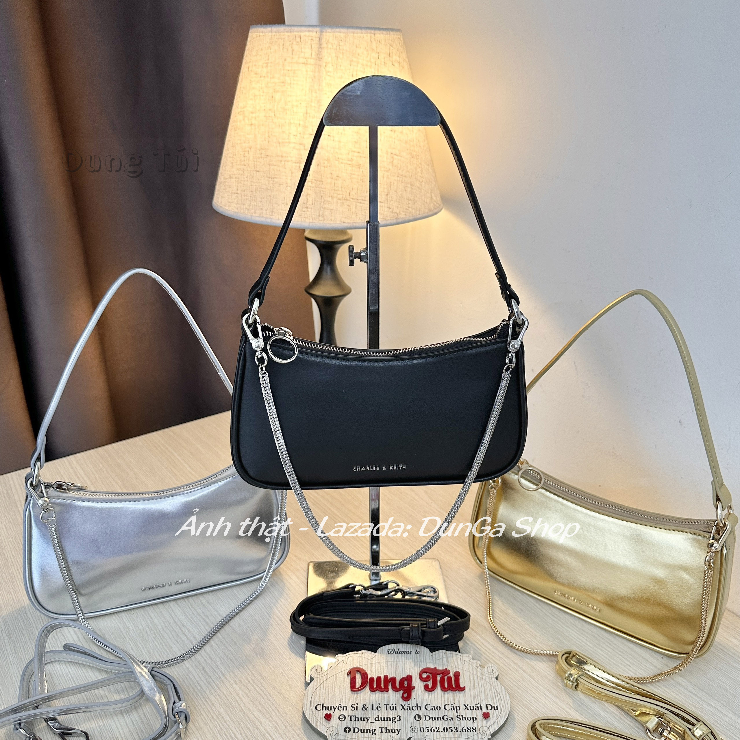 Túi nữ kẹp nách + đeo chéo size 22 dáng basic 3 dây đeo full màu