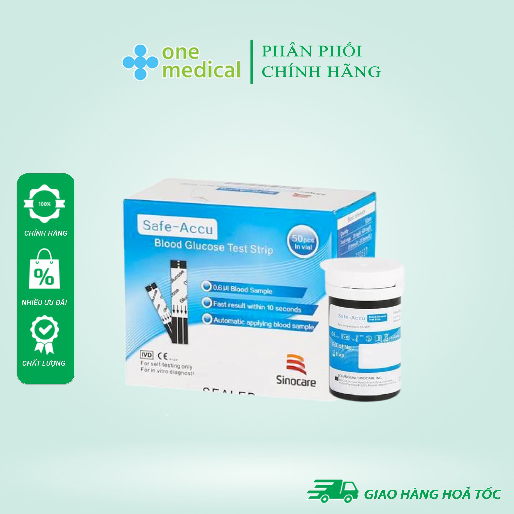 Hộp 50 que thử đường huyết sinocare safe-accu chính hãng date xa