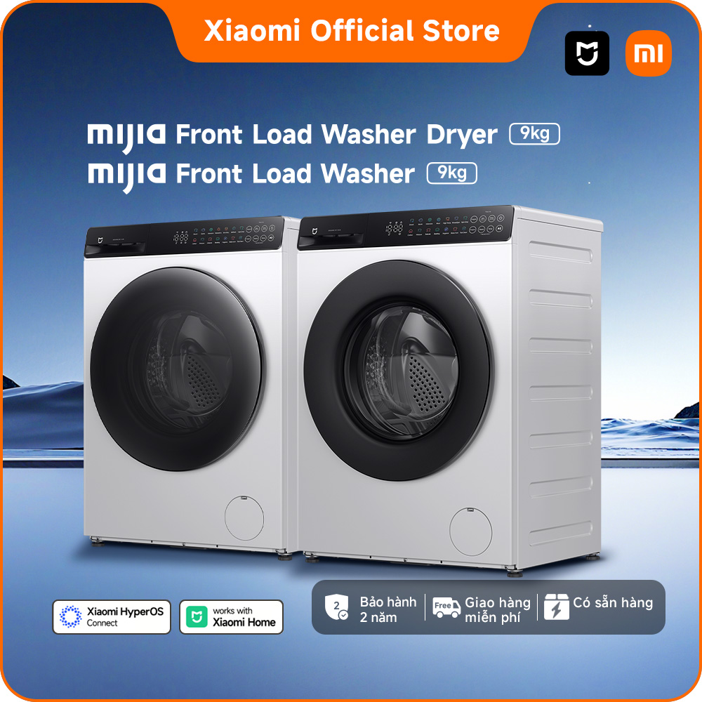 Máy giặt/ Máy giặt sấy cửa trước Xiaomi Mijia 9kg | Công nghệ giặt hơi nước diệt tới 99,99% vi khuẩn | Bảng điều khiển cảm ứng | Kết nối thông minh Xiaomi Home