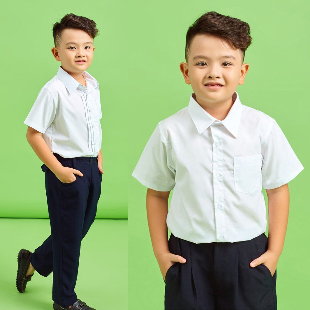 Bộ đồng phục học sinh nam Jadiny áo trắng tay ngắn và quần short cấp 1, 2, bền đẹp cho bé trai (áo riêng, quần riêng)