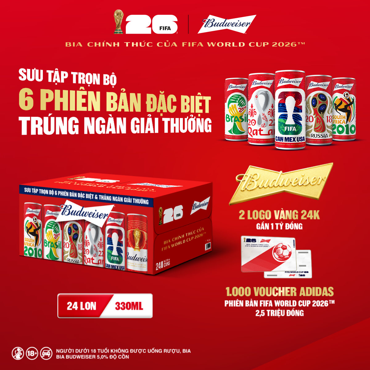 Thùng 24 Lon Bia Budweiser Sleek Can Chính Hãng (330ml/lon)