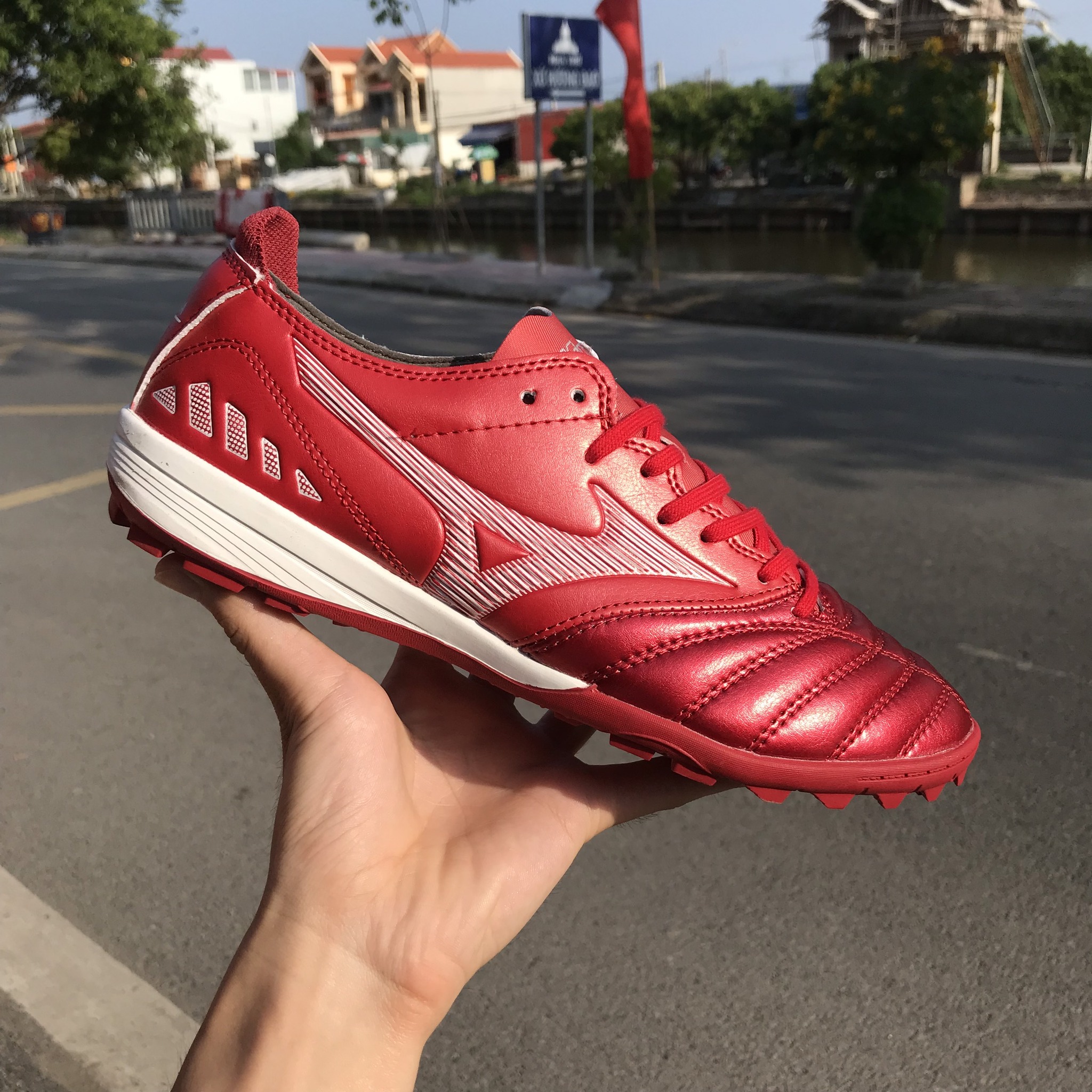 Giày đá bóng mizuno neo 3 pro màu đỏ tf bản cao cấp, siêu nhẹ