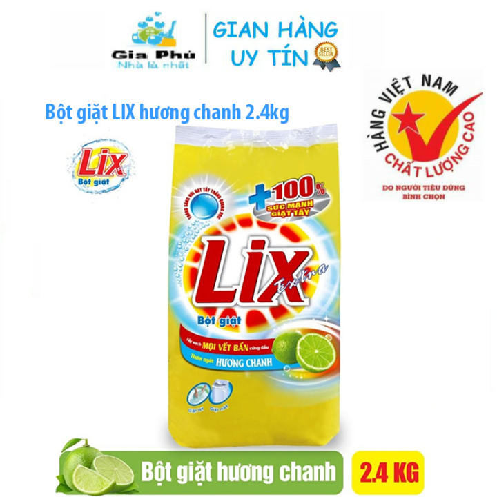 Bột giặt lix extra hương chanh 2,4kg - tẩy sạch vết bẩn cực mạnh