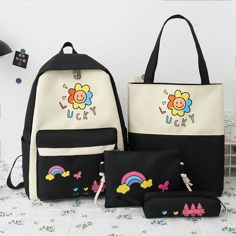 Balô ulzzang chống thấm, balô thời trang, balô học sinh, sét balô 4 món - combo balô 4 món hoa lucky