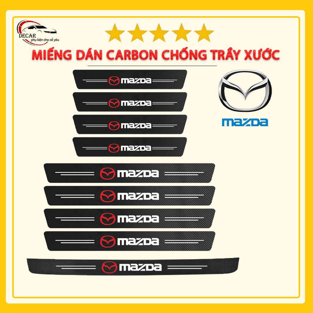 [MAZDA] Bộ 9 miếng dán bậc cửa ô tô carbon, bộ dán chống trầy xước bảo vệ bậc lên xuống cửa xe hơi oto Mazda 2, Mazda 3, Mazda 6, Mazda CX-5, Mazda CX-8, Mazda CX-3, Mazda CX-30, Mazda BT-50