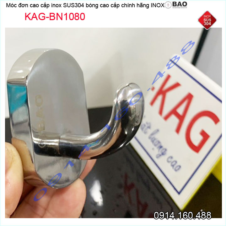 Móc đơn inox bảo kag-bn1080, móc treo đồ nhà tắm sus304 đế đúc thiết kế đẹp sang trọng gọn gàng
