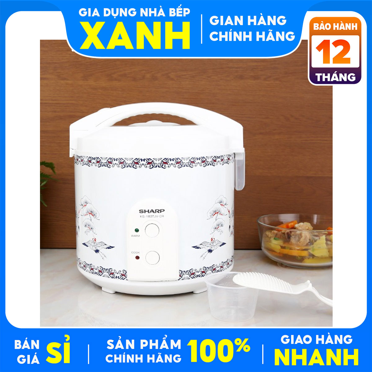 Nồi cơm điện nắp gài sharp 1.8 lít ks-183tjv-cr hàng trưng bày 99%
