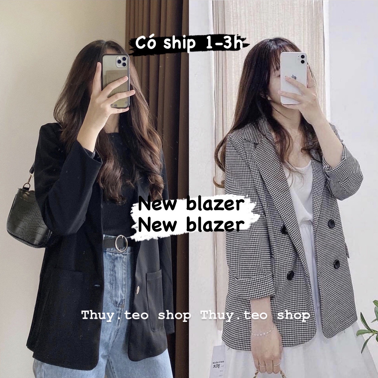 Áo blazer kẻ loại 2 lớp có túi thật