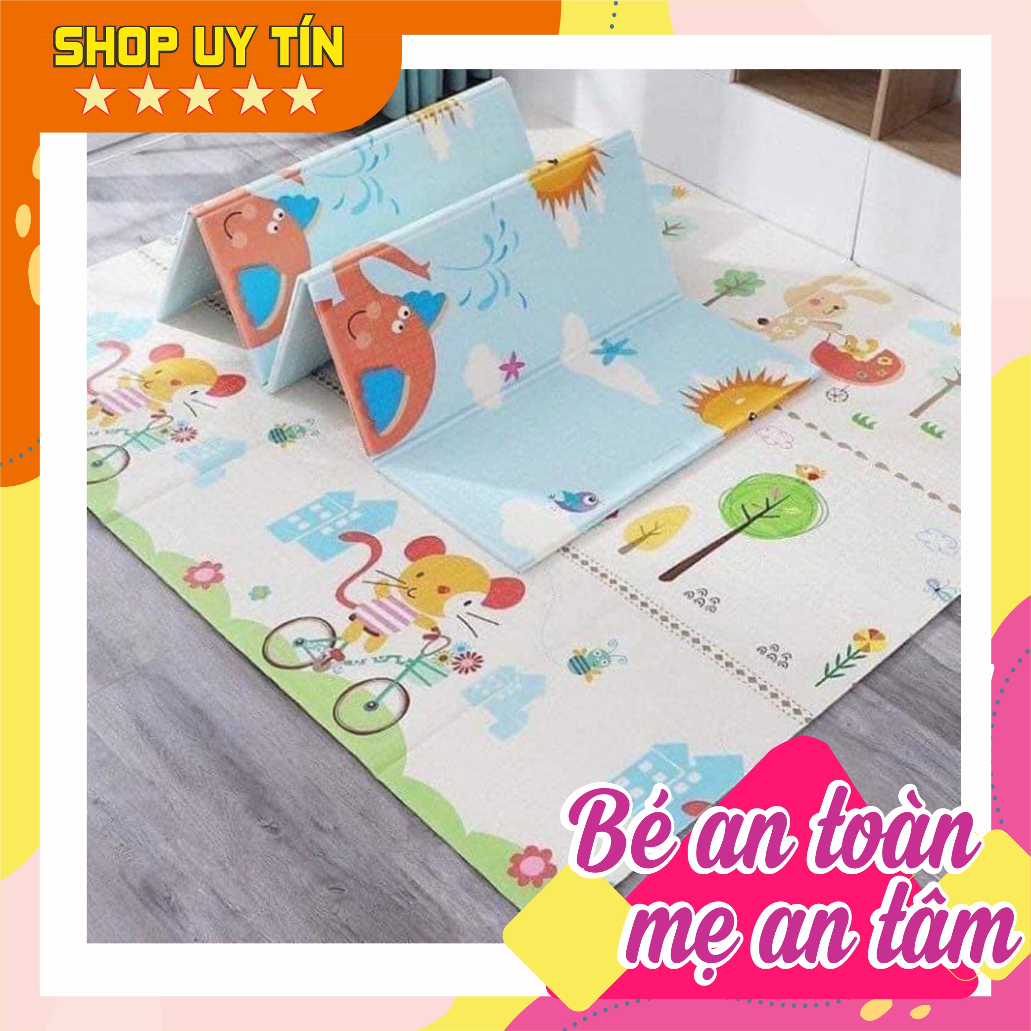 [Tặng túi đựng] Thảm gấp gọn XPE 1,8m x 2m - thảm xốp hai mặt hình ảnh dễ thương