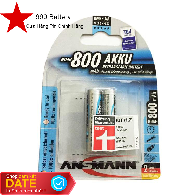 1 vỉ pin sạc đũa AAA Ansmann 800mAh chính hãng