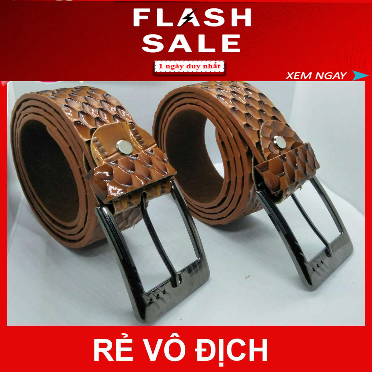 Thắt Lưng Nam - Dây Nịt Nam Da Vảy Rắn Nâu - Mặt Kim Sang Trọng (bảo hành 1 năm )