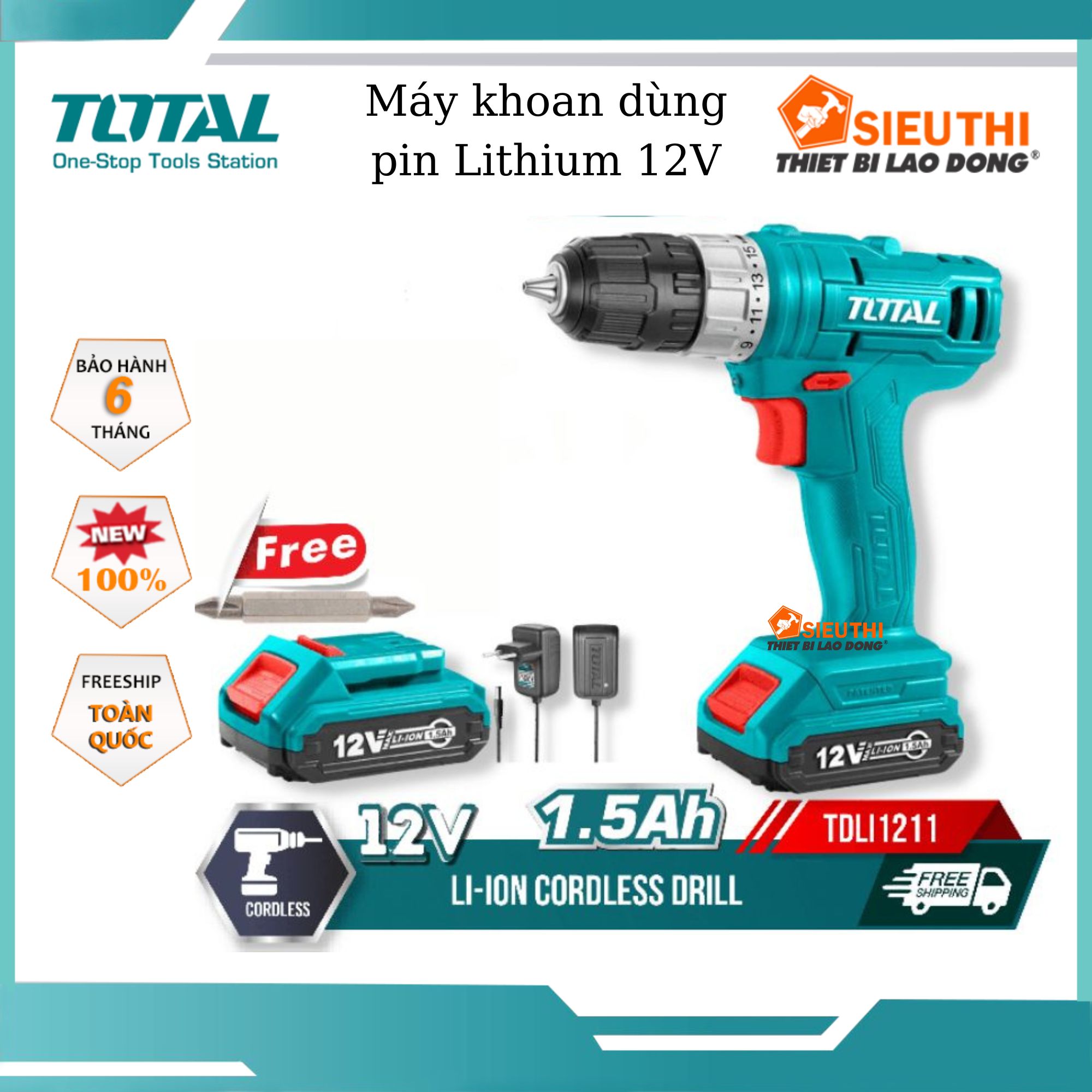 Total máy khoan dùng pin lithium 12v tdli1211