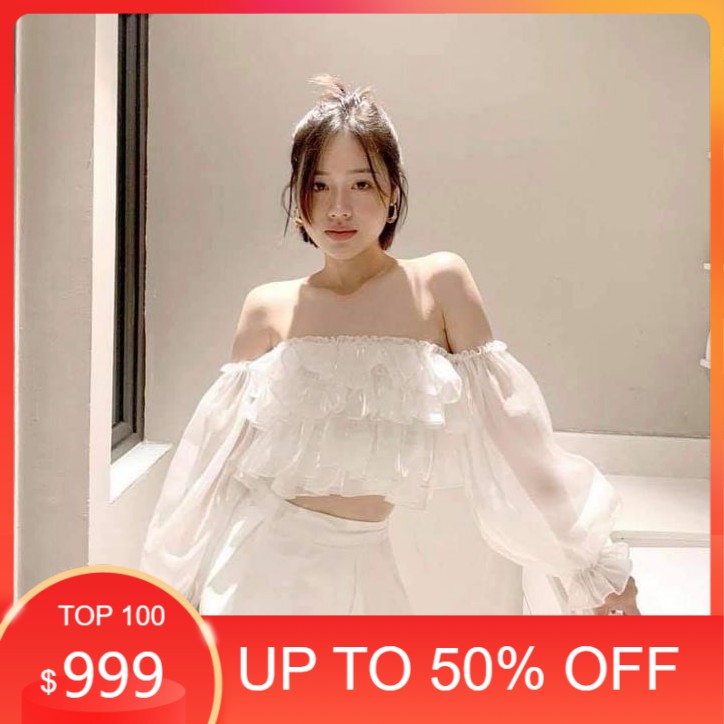 Áo bèo tầng trễ vai hai màu trắng đen - jkay top