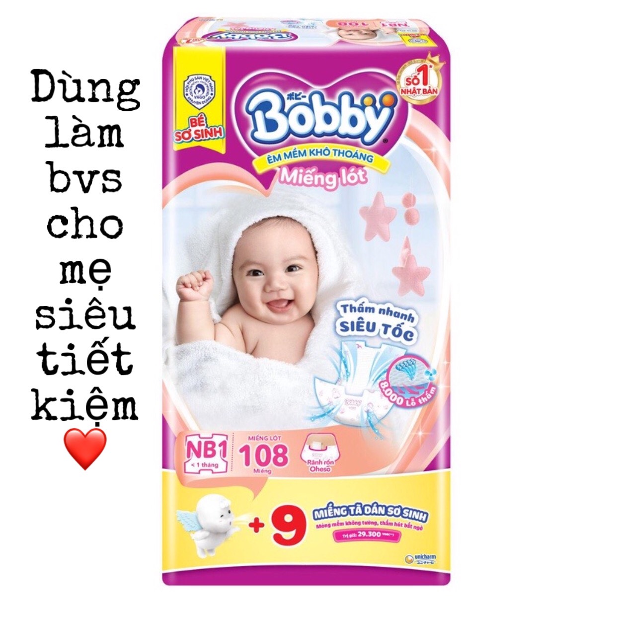 Miếng lót sơ sinh bobby newborn 1 - 108+9 miếng